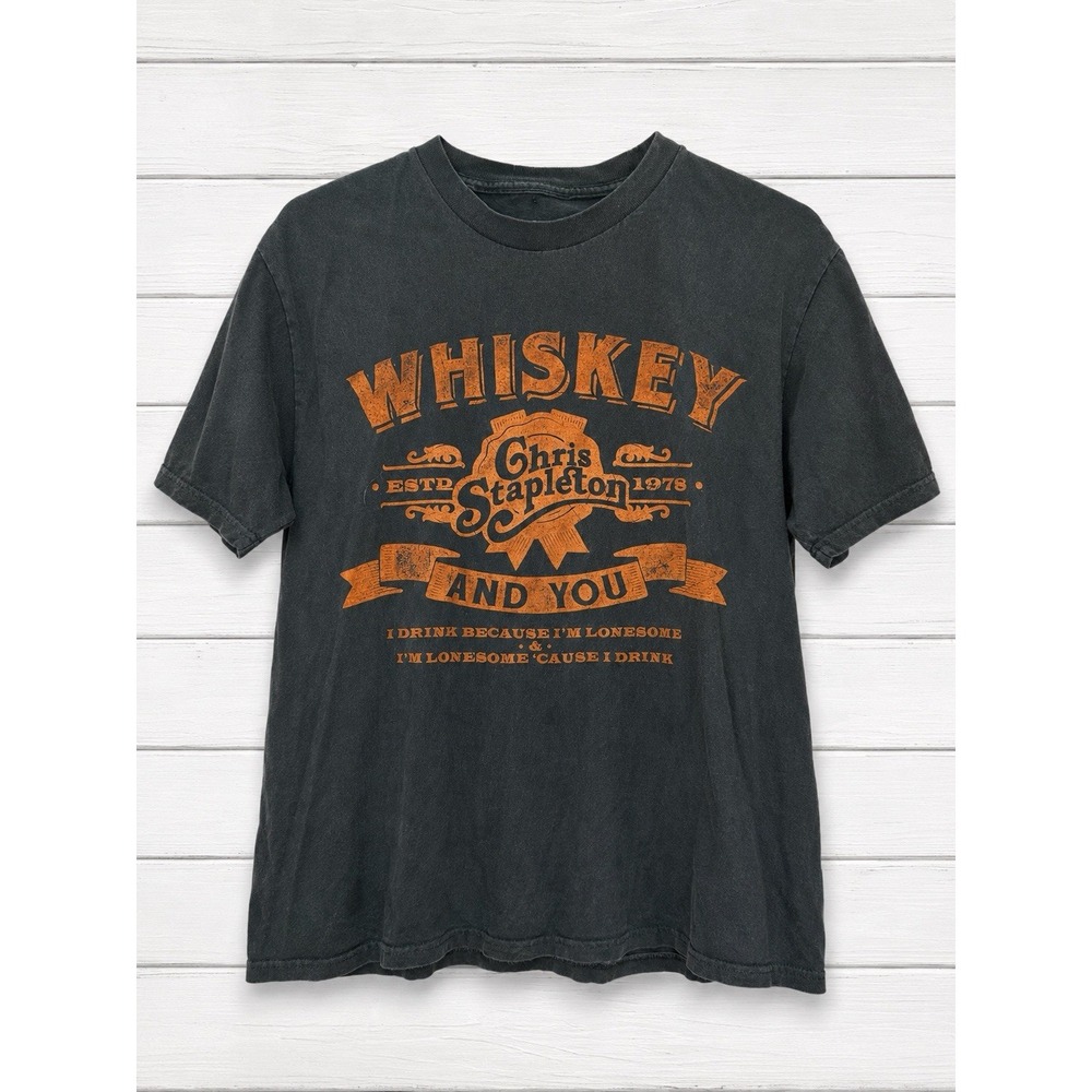 Chris Stapleton Whiskey and You T-Shirt Mens Large Black Orange Graphic Tee
